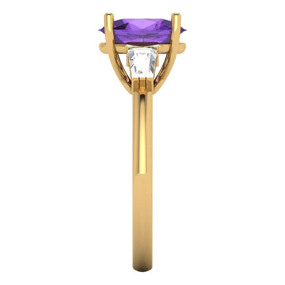 2.5 cttw Natural Amethyst Three-Stone Engagement Ring - Solid Gold (Oval Cut,9x7mm)