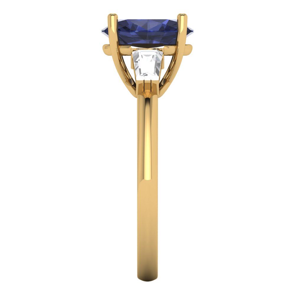 2.5 cttw Simulated Blue Sapphire Three-Stone Engagement Ring - Solid Gold (Oval Cut,9x7mm)