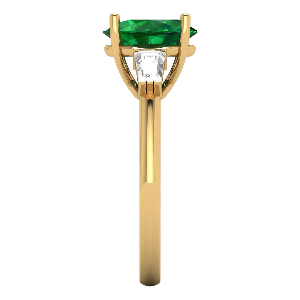 2.5 cttw Simulated Emerald Three-Stone Engagement Ring - Solid Gold (Oval Cut,9x7mm)