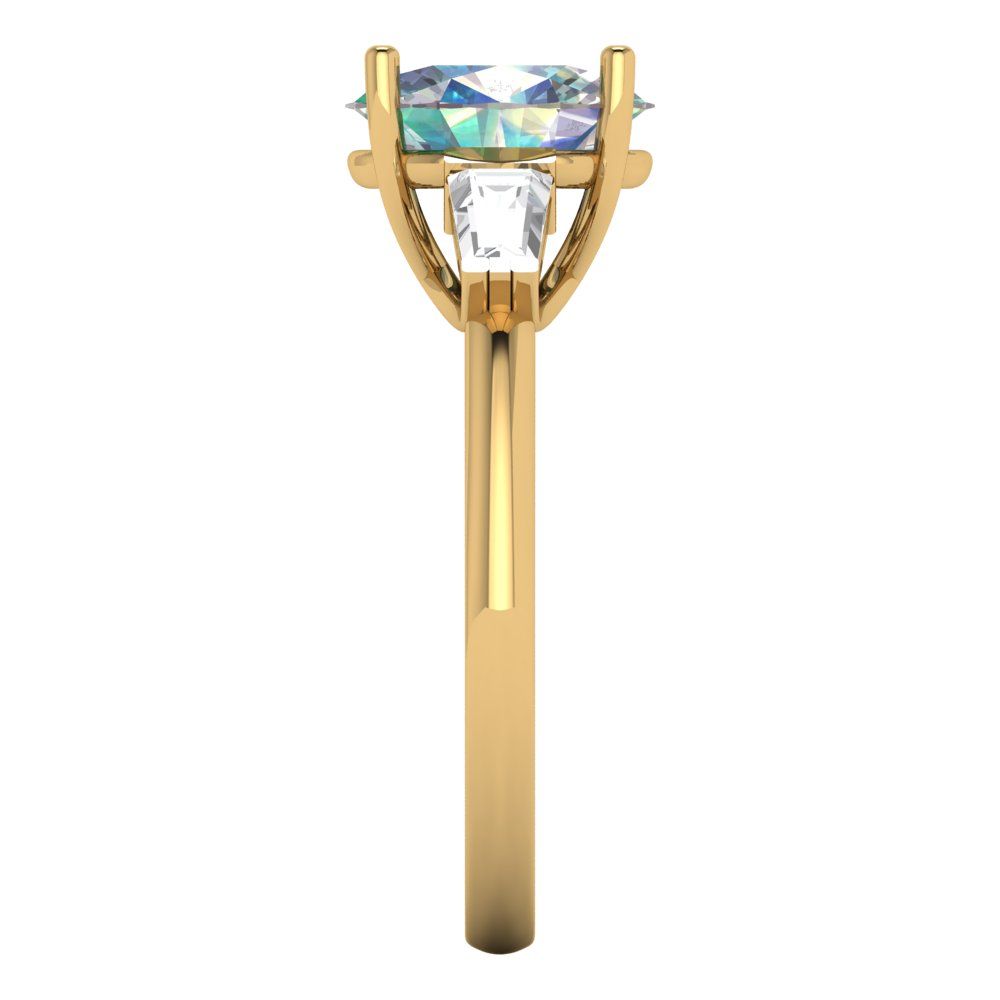 2.5 cttw Blue Moissanite Three-Stone Engagement Ring - Solid Gold (Oval Cut,9x7mm)