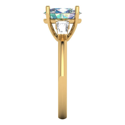 2.5 cttw Blue Moissanite Three-Stone Engagement Ring - Solid Gold (Oval Cut,9x7mm)