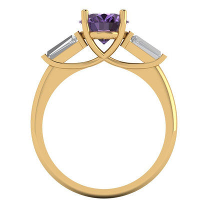 2.5 cttw Simulated Alexandrite Three-Stone Engagement Ring - Solid Gold (Oval Cut,9x7mm)