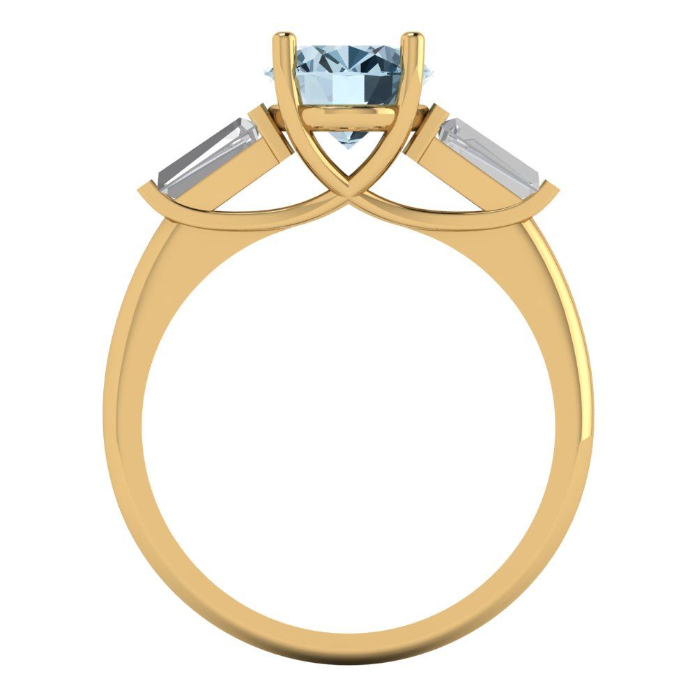 2.5 cttw Zirconia Simulated Blue Diamond Three-Stone Engagement Ring - Solid Yellow Gold (VVS1, Oval Cut,9x7mm)