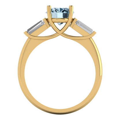 2.5 cttw Zirconia Simulated Blue Diamond Three-Stone Engagement Ring - Solid Yellow Gold (VVS1, Oval Cut,9x7mm)