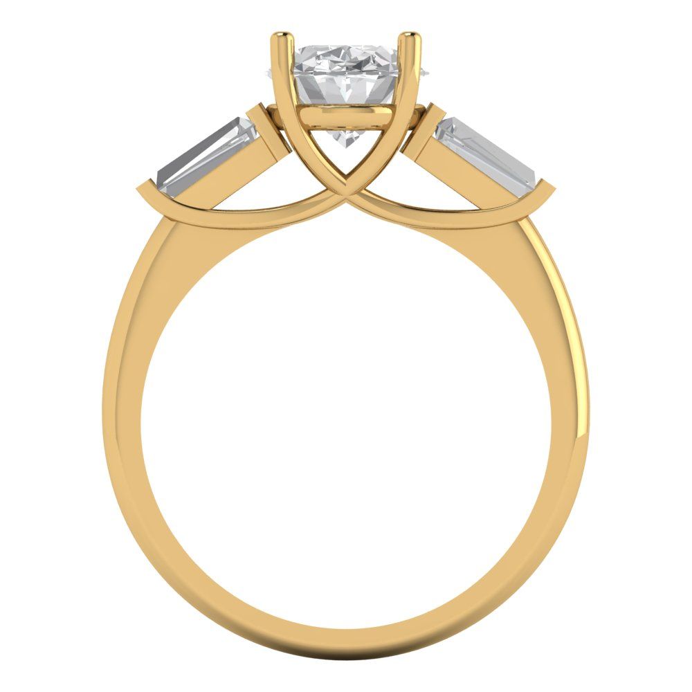 2.5 cttw Certified Moissanite Three-Stone Engagement Ring - Solid Gold (VVS1, D-F,Oval Cut,9x7mm)