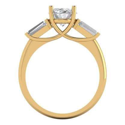 2.5 cttw Certified Moissanite Three-Stone Engagement Ring - Solid Gold (VVS1, D-F,Oval Cut,9x7mm)