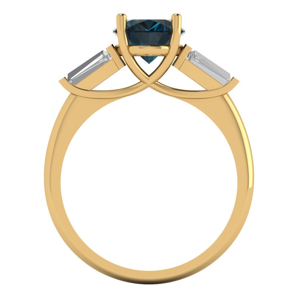 2.5 cttw Natural London Blue Topaz Three-Stone Engagement Ring - Solid Gold (Oval Cut,9x7mm)