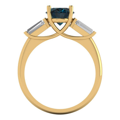 2.5 cttw Natural London Blue Topaz Three-Stone Engagement Ring - Solid Gold (Oval Cut,9x7mm)