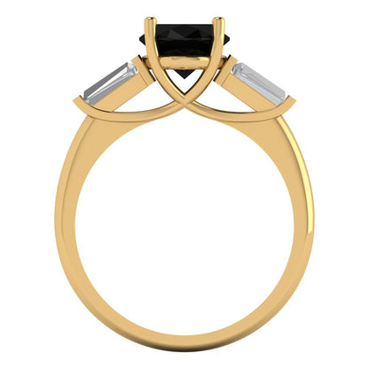 2.5 cttw Natural Onyx Three-Stone Engagement Ring - Solid Gold (Oval Cut,9x7mm)