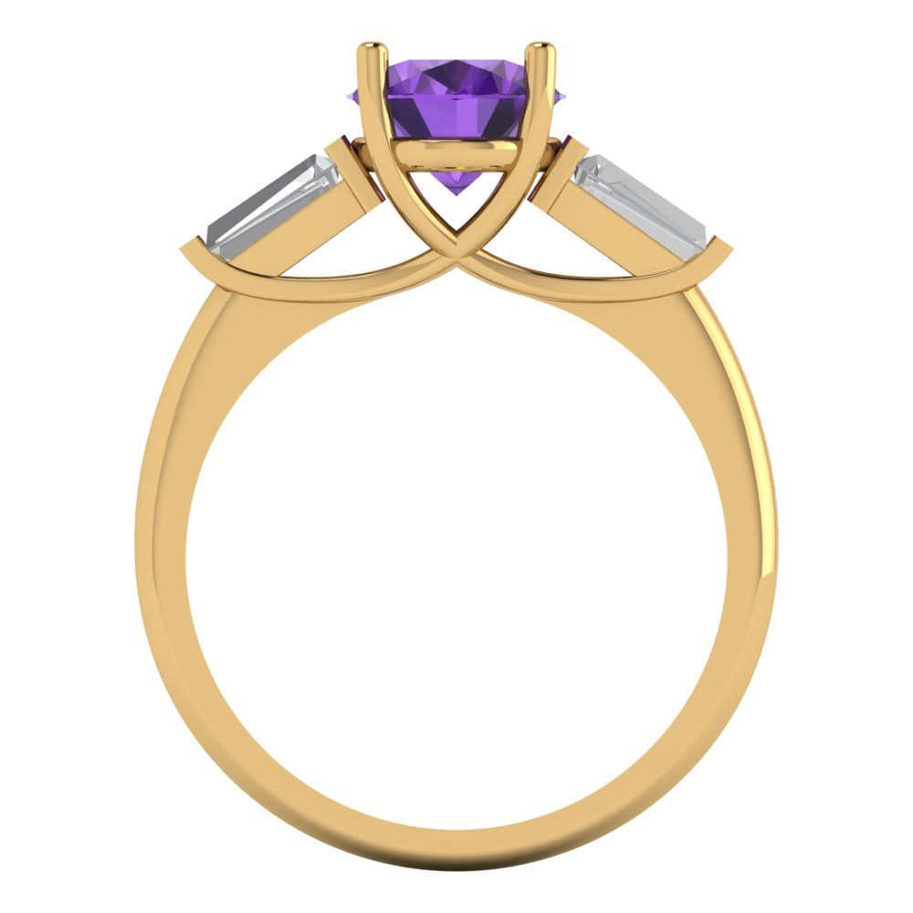 2.5 cttw Natural Amethyst Three-Stone Engagement Ring - Solid Gold (Oval Cut,9x7mm)