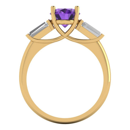 2.5 cttw Natural Amethyst Three-Stone Engagement Ring - Solid Gold (Oval Cut,9x7mm)