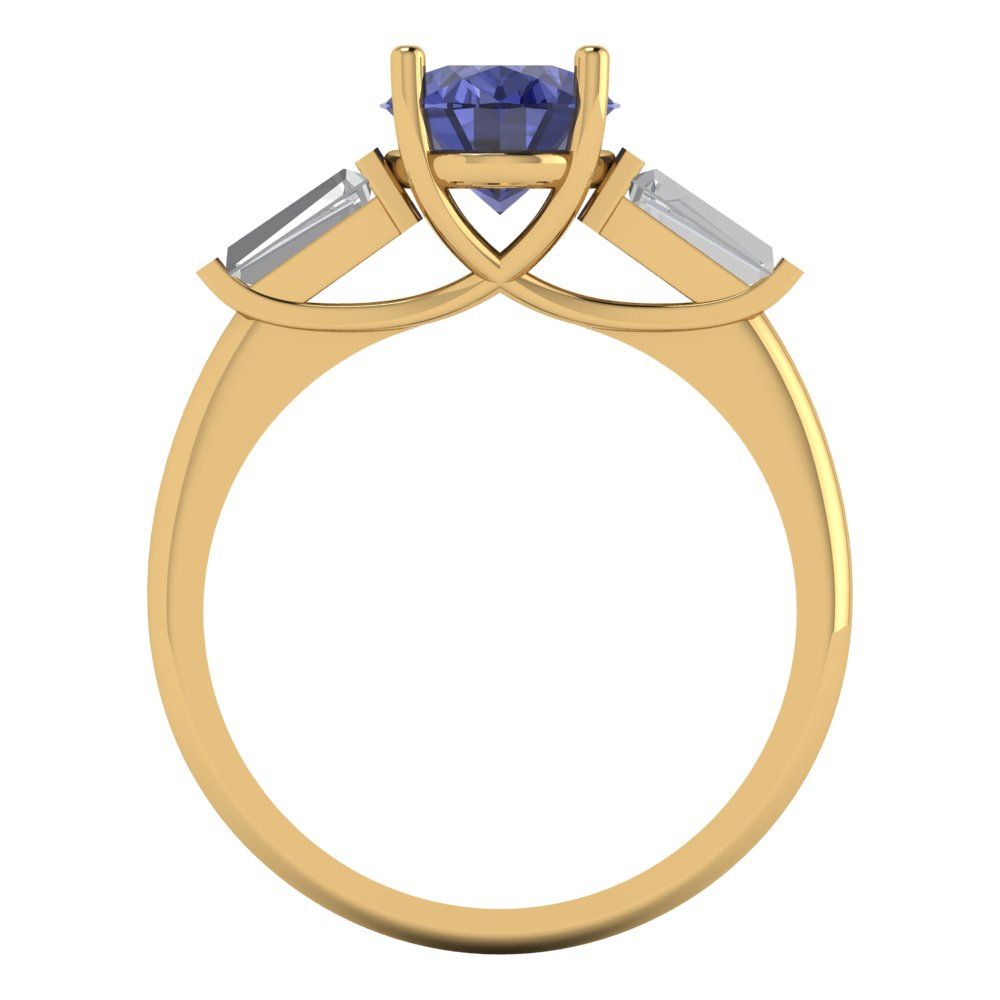 2.5 cttw Simulated Tanzanite Three-Stone Engagement Ring - Solid Gold (Oval Cut,9x7mm)