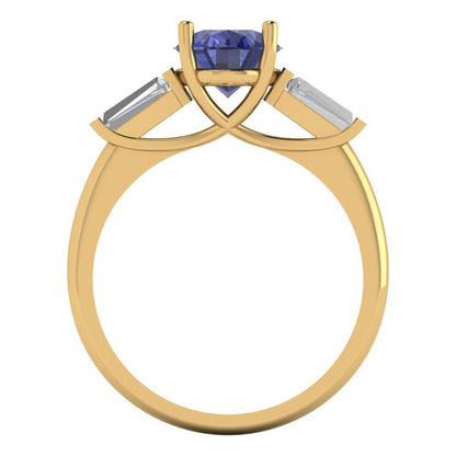 2.5 cttw Simulated Tanzanite Three-Stone Engagement Ring - Solid Gold (Oval Cut,9x7mm)