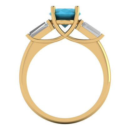 2.5 cttw Simulated Turquoise Three-Stone Engagement Ring - Solid Gold (Oval Cut,9x7mm)