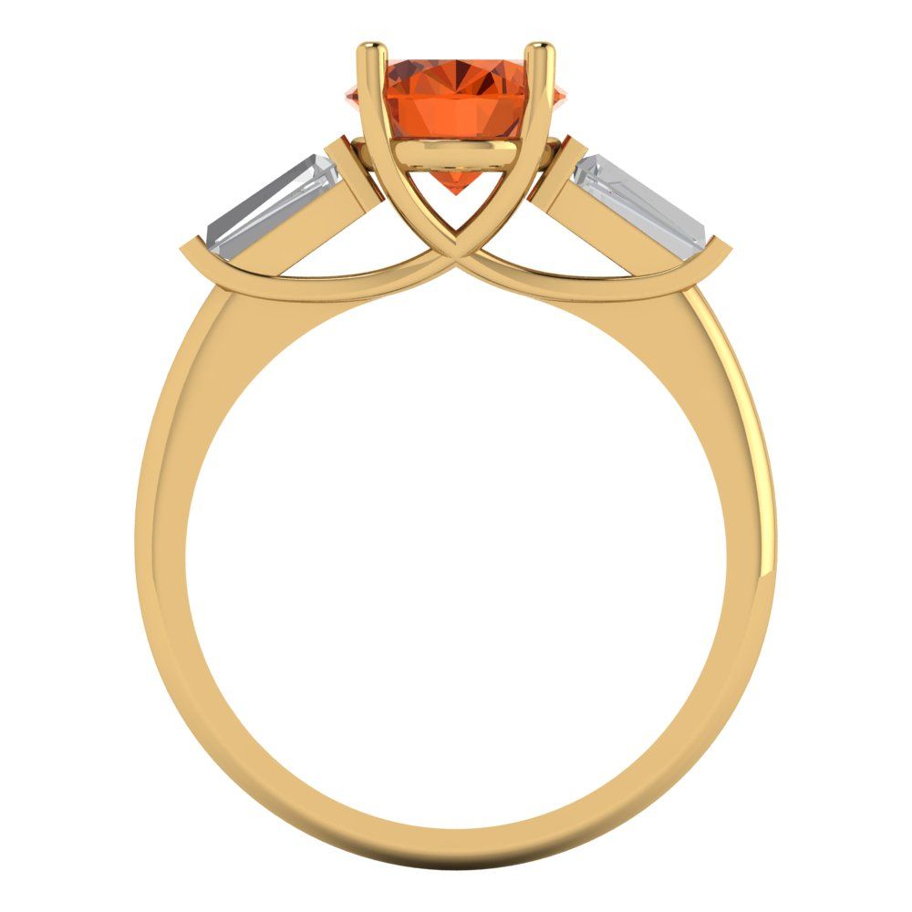 2.5 cttw Simulated Ruby Three-Stone Engagement Ring - Solid Yellow Gold (VVS1, Oval Cut,9x7mm)