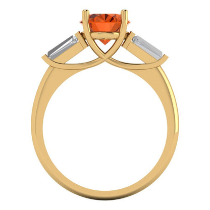 2.5 cttw Simulated Ruby Three-Stone Engagement Ring - Solid Yellow Gold (VVS1, Oval Cut,9x7mm)