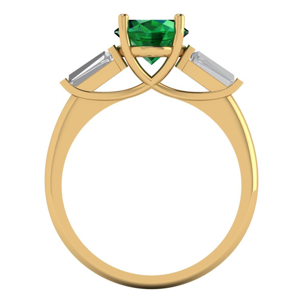 2.5 cttw Simulated Emerald Three-Stone Engagement Ring - Solid Gold (Oval Cut,9x7mm)