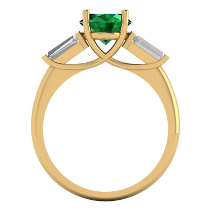 2.5 cttw Simulated Emerald Three-Stone Engagement Ring - Solid Gold (Oval Cut,9x7mm)