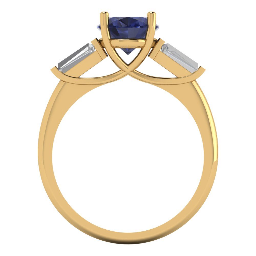 2.5 cttw Simulated Blue Sapphire Three-Stone Engagement Ring - Solid Gold (Oval Cut,9x7mm)