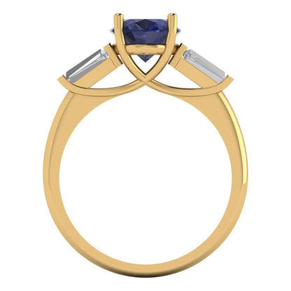 2.5 cttw Simulated Blue Sapphire Three-Stone Engagement Ring - Solid Gold (Oval Cut,9x7mm)