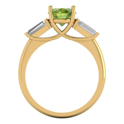 2.5 cttw Natural Peridot Three-Stone Engagement Ring - Solid Gold (Oval Cut,9x7mm)