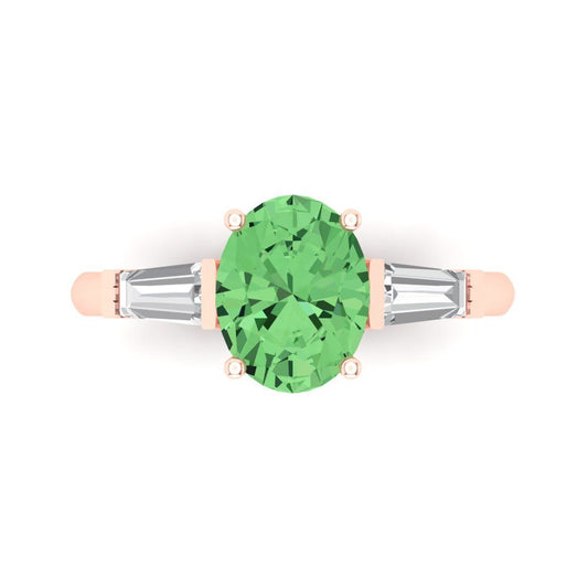 2.5 cttw Zirconia Simulated Green Diamond Three-Stone Engagement Ring - Solid Rose Gold (VVS1, Oval Cut,9x7mm)
