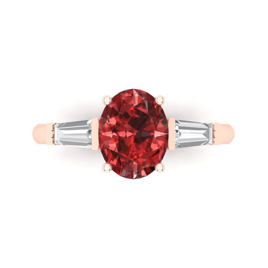 2.5 cttw Natural Garnet Three-Stone Engagement Ring - Solid Rose Gold (VVS1, Oval Cut,9x7mm)