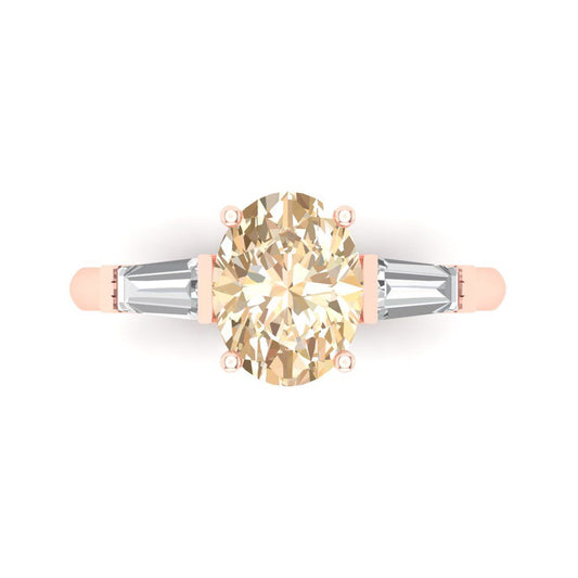 2.5 cttw Natural Morganite Three-Stone Engagement Ring - Solid Rose Gold (VVS1, Oval Cut,9x7mm)