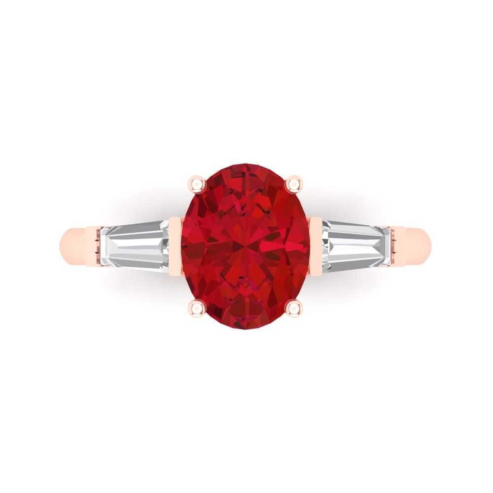 2.5 cttw Simulated Pink Tourmaline Three-Stone Engagement Ring - Solid Gold (Oval Cut,9x7mm)