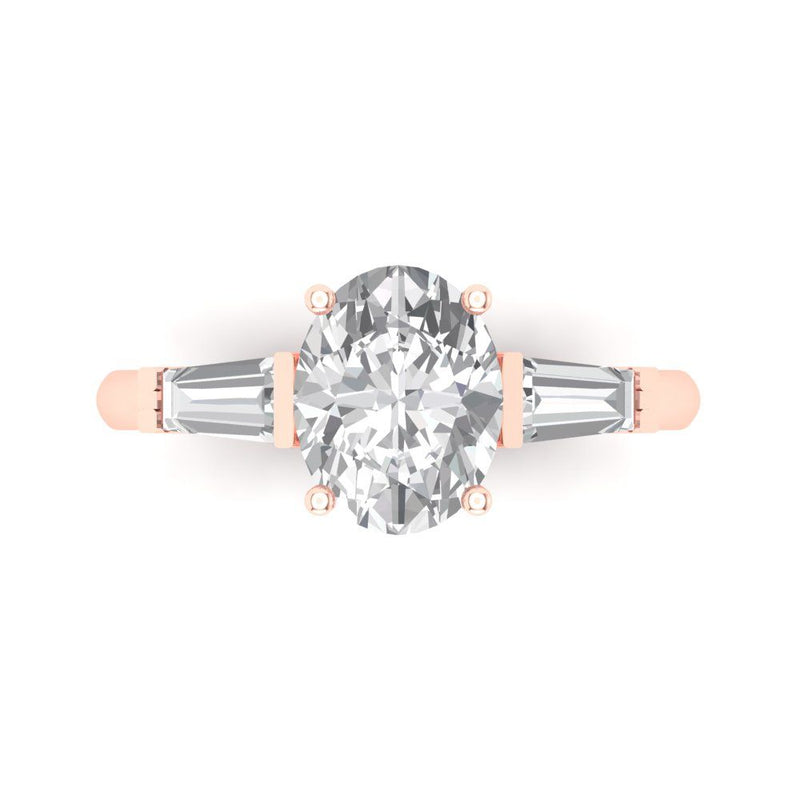 2.5 ct Brilliant Oval Cut Natural Diamond Stone Clarity SI1-2 Color G-H Rose Gold Three-Stone Ring
