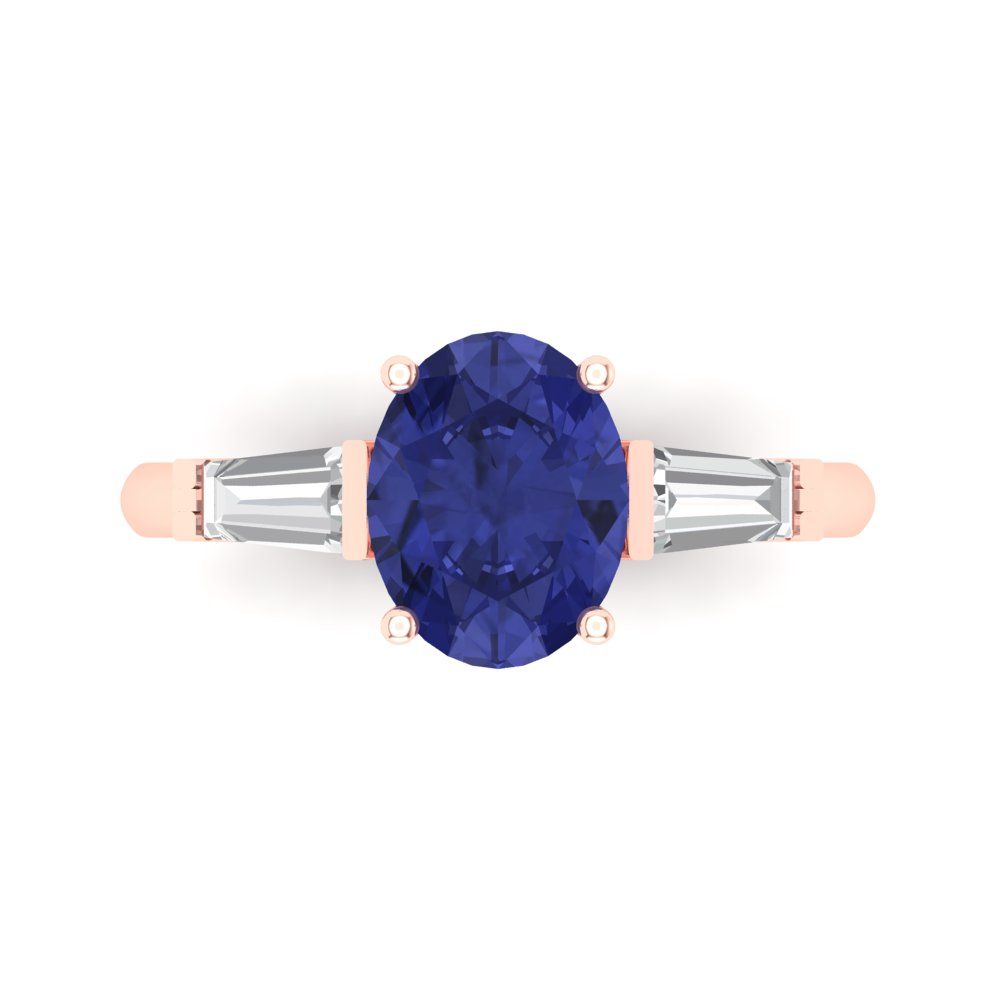 2.5 cttw Simulated Tanzanite Three-Stone Engagement Ring - Solid Gold (Oval Cut,9x7mm)