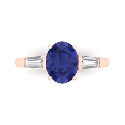 2.5 cttw Simulated Tanzanite Three-Stone Engagement Ring - Solid Gold (Oval Cut,9x7mm)