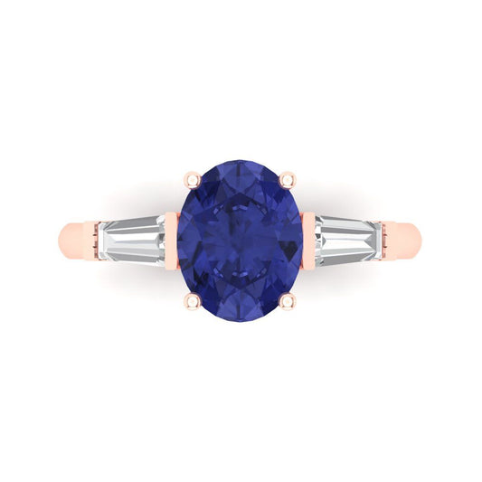 2.5 cttw Simulated Tanzanite Three-Stone Engagement Ring - Solid Rose Gold (VVS1, Oval Cut,9x7mm)