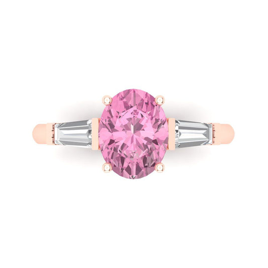 2.5 cttw Zirconia Simulated Pink Diamond Three-Stone Engagement Ring - Solid Rose Gold (VVS1, Oval Cut,9x7mm)