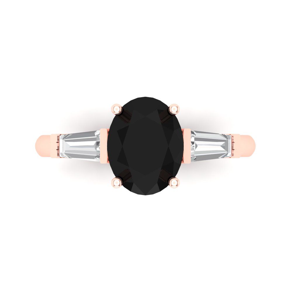 2.5 cttw Natural Onyx Three-Stone Engagement Ring - Solid Rose Gold (VVS1, Oval Cut,9x7mm)