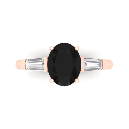 2.5 cttw Natural Onyx Three-Stone Engagement Ring - Solid Rose Gold (VVS1, Oval Cut,9x7mm)