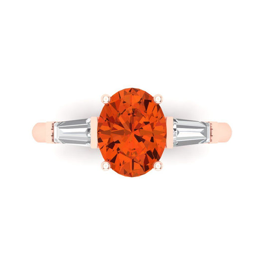 2.5 cttw Zirconia Simulated Red Diamond Three-Stone Engagement Ring - Solid Rose Gold (VVS1, Oval Cut,9x7mm)
