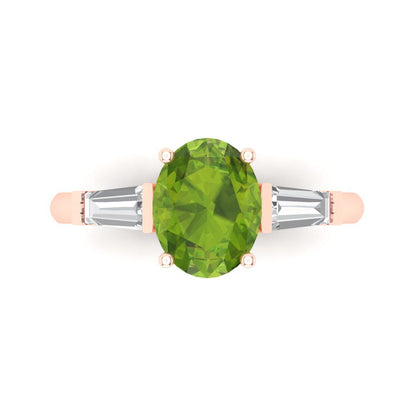 2.5 cttw Natural Peridot Three-Stone Engagement Ring - Solid Gold (Oval Cut,9x7mm)