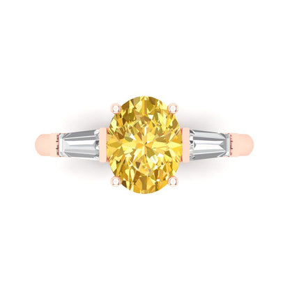 2.5 cttw Natural Citrine Three-Stone Engagement Ring - Solid Gold (Oval Cut,9x7mm)