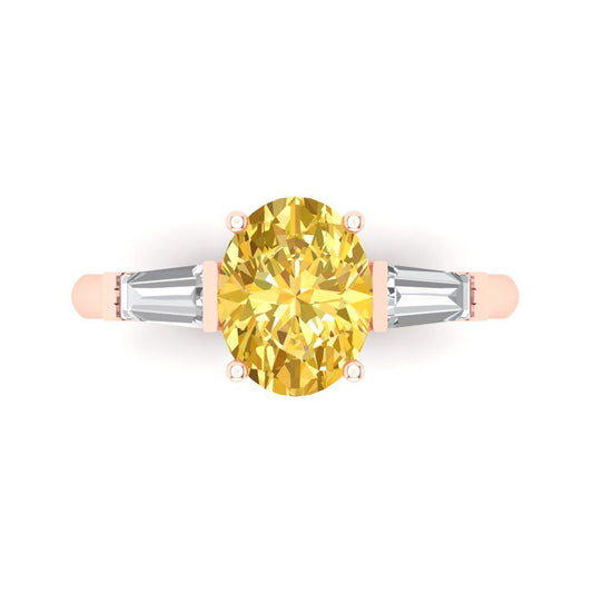 2.5 cttw Natural Citrine Three-Stone Engagement Ring - Solid Rose Gold (VVS1, Oval Cut,9x7mm)