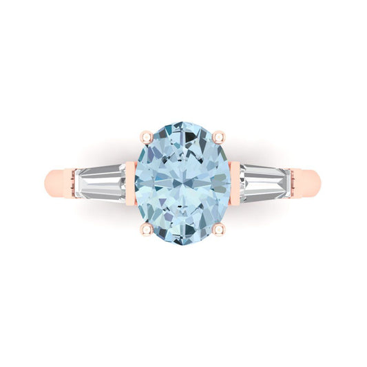 2.5 cttw Zirconia Simulated Blue Diamond Three-Stone Engagement Ring - Solid Rose Gold (VVS1, Oval Cut,9x7mm)