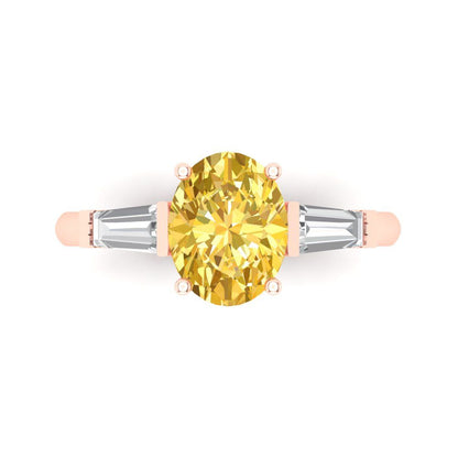 2.5 cttw Zirconia Simulated Yellow Diamond Three-Stone Engagement Ring - Solid Gold (VVS1, Oval Cut,9x7mm)