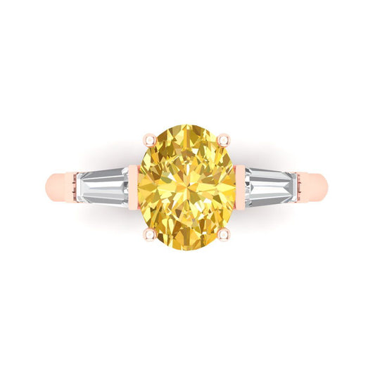2.5 cttw Zirconia Simulated Yellow Diamond Three-Stone Engagement Ring - Solid Rose Gold (VVS1, Oval Cut,9x7mm)