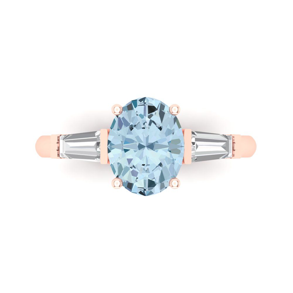2.5 cttw Natural Swiss Blue Topaz Three-Stone Engagement Ring - Solid Gold (Oval Cut,9x7mm)