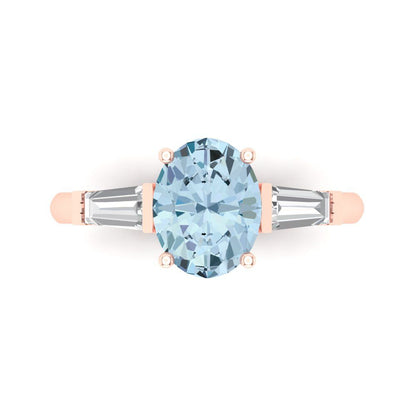 2.5 cttw Natural Swiss Blue Topaz Three-Stone Engagement Ring - Solid Gold (Oval Cut,9x7mm)