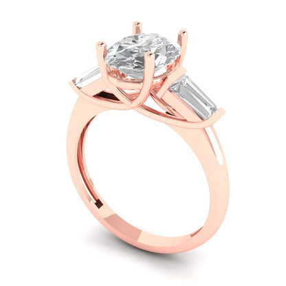 2.5 cttw Zirconia Simulated Diamond Three-Stone Engagement Ring - Solid Gold (VVS1, Oval Cut,9x7mm)