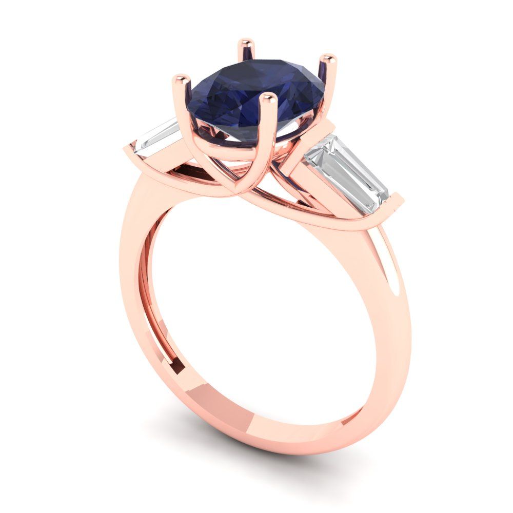 2.5 cttw Simulated Blue Sapphire Three-Stone Engagement Ring - Solid Rose Gold (VVS1, Oval Cut,9x7mm)