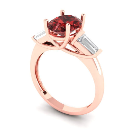 2.5 cttw Natural Garnet Three-Stone Engagement Ring - Solid Gold (Oval Cut,9x7mm)
