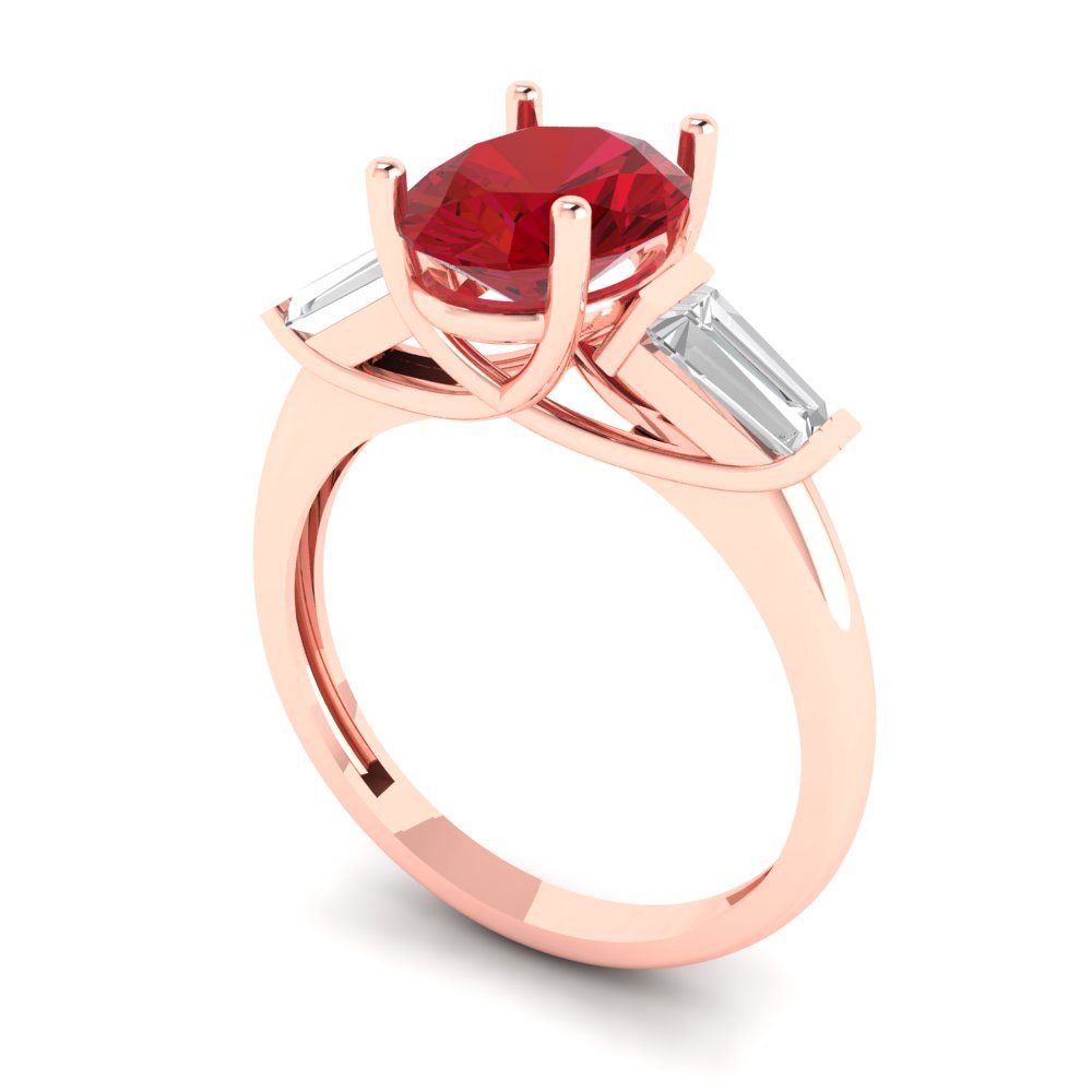 2.5 cttw Simulated Pink Tourmaline Three-Stone Engagement Ring - Solid Gold (Oval Cut,9x7mm)