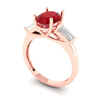 2.5 cttw Simulated Pink Tourmaline Three-Stone Engagement Ring - Solid Gold (Oval Cut,9x7mm)